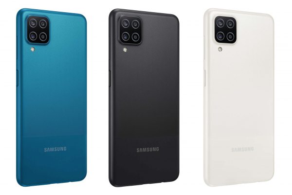 samsung galaxy a12 back view white black blue scaled